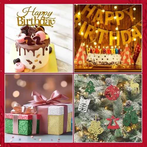 Vista 5 de Yeaqee 100 hojas de papel de cartulina con purpurina de Navidad, papel de regalo metálico de 8.5 x 11 pulgadas, cartulina pesada de 8.82 oz/m²