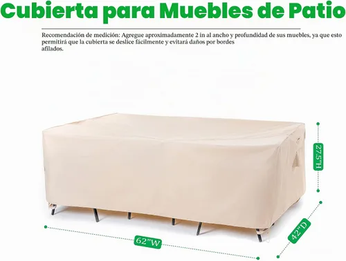 Vista 2 de F&J Outdoors Fundas para muebles de patio, impermeables, resistentes a los rayos UV, para juego de mesa y sillas, beige, 62"x42