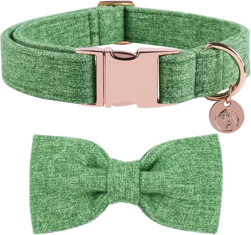 Vista 17 de DOGWONG Collar de algodón de cáñamo para perro con lazo, collar verde para mascotas, duradero, ajustable, collar para cachorros para perros