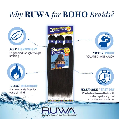 Vista 6 de Sensationnel Ruwa cabello para trenzas preestirado - 3x 36 pulgadas repelente al agua kanekalon sintético de secado rápido deportivo sin picazón