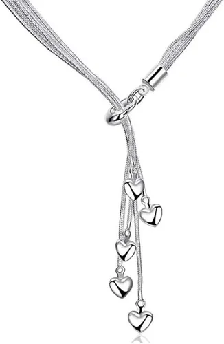 Vista 3 de SOSUO - Collar de cinco cadenas de plata de ley 925 con cinco dijes de corazón (18pulgadas, 20 pulgadas, 21.6 pulgadas)