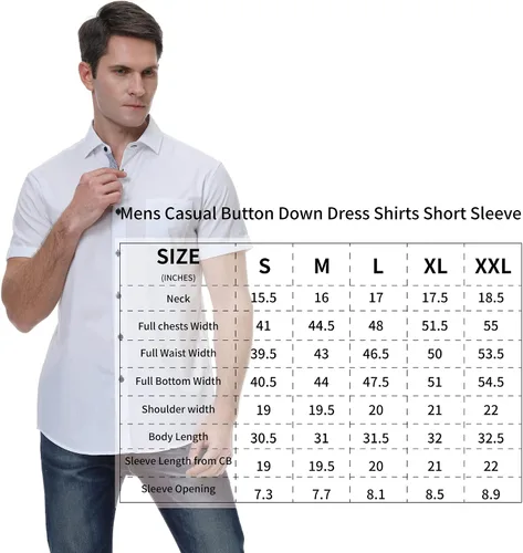 Vista 6 de Esabel.C Camisas de vestir de manga corta para hombre, ajuste regular, casual, con botones