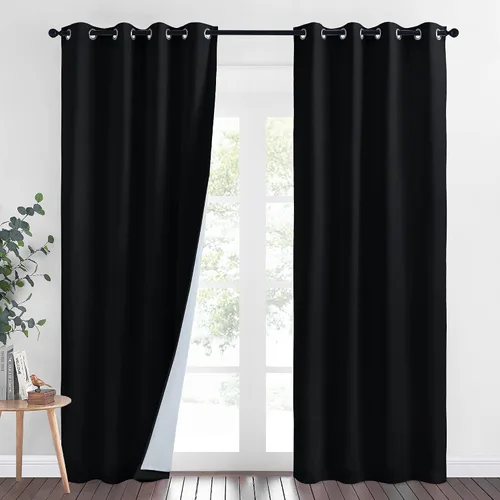 Vista 33 de NICETOWN Cortinas de Lino Sintético Angora con Barrera de Sonido que Aísla el Polvo, 100% Opacas, de 84 Pulgadas de Largo, 1 Panel, Cortinas