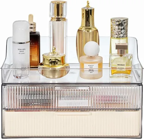 Vista 8 de Organizador de maquillaje para encimera, vitrinas de cosméticos grandes, organizador de cosméticos para el cuidado de la piel, 2 cajones