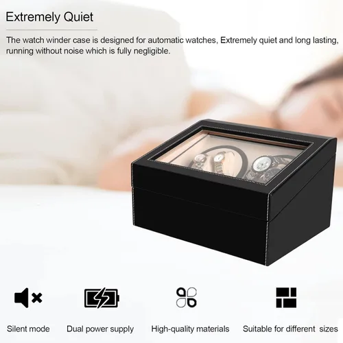 Vista 5 de Caja de exhibición automática de bobinador de reloj, 4 + 6 cajas de reloj giratorias automáticas con 4 motores silenciosos y 6 almohadas de reloj