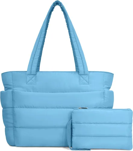 Vista 28 de TOPDesign Bolsa Tote Acolchada para Mujer, Bolso de Mano Ligero Inflado con Compartimentos, Bolsa de Hombro Acolchada para Trabajo, Viajes, Gimnasio