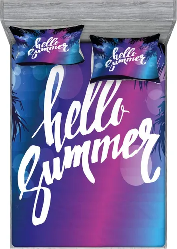 Vista 4 de Ambesonne Hello Summer 2 Pack Fitted Sheet & Pillow Sham Set, Vivid Night Palms, 4 Pcs Bedding Decor, Package Contains 2 Full Size Fitted Sheets & 4