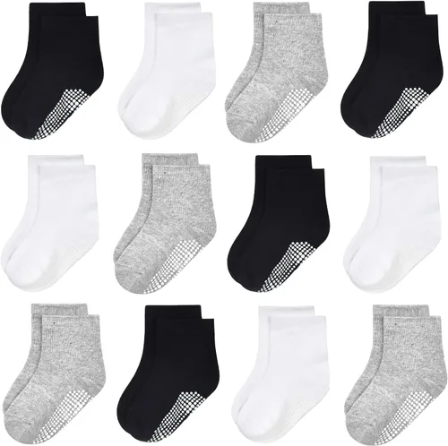 Vista 8 de GRPSKCOS Calcetines Antideslizantes para Bebés 12 Pares Calcetines Antideslizantes para Niños Pequeños de 0-7 Años Infantes Niños Pequeños Niños