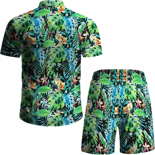 Vista 52 de RPOVIG Conjunto de playa a juego con camisas y pantalones cortos para hombre, ropa floral hawaiana para festival, conjuntos de 2 piezas con sombrero