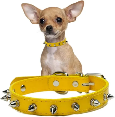 Vista 9 de Collares con púas para perros pequeños, collar de gato con punta de remache, collar de piel sintética con tachuelas, collar para cachorros