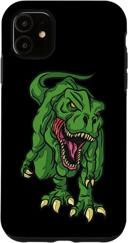 Vista 8 de iPhone 16 Green Dinosaur Illustration For Kids Cartoon Dino Case