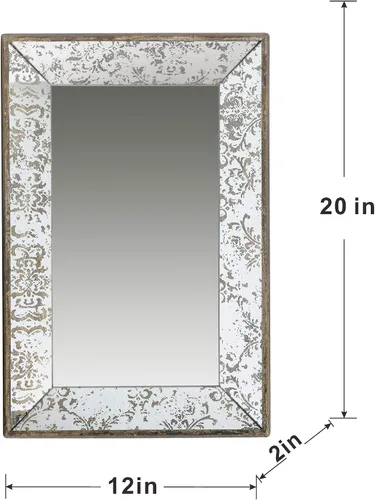 Vista 5 de A&B Home - Espejo decorativo de pared rectangular con marco de madera plateada antigua de 12 x 20 pulgadas, espejo de tocador para decoración