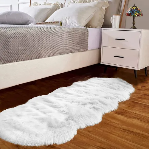 Vista 69 de Goolela Alfombra esponjosa de piel sintética para dormitorio, color marrón claro beige, 2 x 3 pies, alfombra de piel de oveja peluda y difusa