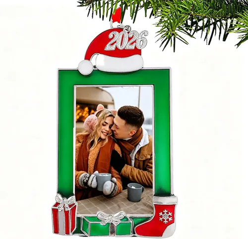 Vista 10 de WANSHUNLMI Marco de fotos verde 2026, marco de fotos de metal para Navidad, decoración de árbol de Navidad, mesa o árbol de Navidad, de dos maneras