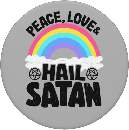 Vista 3 de Punk Band Death Metal Rainbow Retro Peace Love & Hail Satan PopSockets intercambiables PopGrip