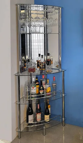 Vista 9 de Mango Steam Mesa Catalina de barra de licor contemporánea y moderna para entretenimiento en el hogar (barra de torre, transparente y marrón)
