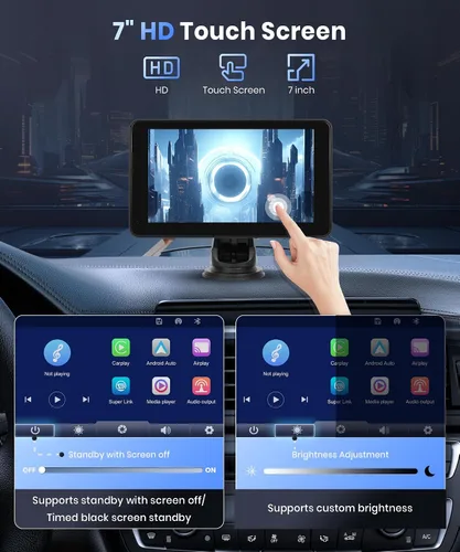 Vista 6 de Podofo Pantalla inalámbrica Carplay para coche, 7 pulgadas, 1080P HD IPS, pantalla táctil portátil para radio de coche, receptores de audio de radio