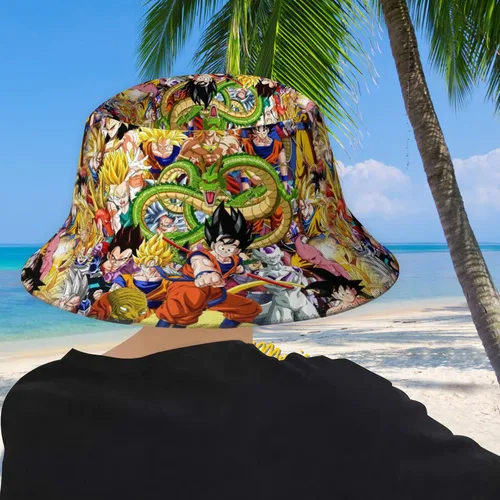 Vista 5 de Sombrero de cubo de anime para hombres y mujeres, sombreros de cubo de dibujos animados, sombrero de protección solar plegable al aire libre fresco