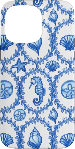 Vista 21 de iPhone 16 Coastal Granddaughter Blue Shells Starfish Seahorse Preppy Case