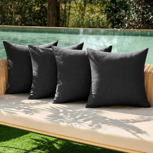 Vista 9 de MIULEE - Paquete de 4 fundas decorativas de cojín para exterior, de lino, impermeables, para jardín, patio, tienda de campaña, balcón, sofá, 16 x 16