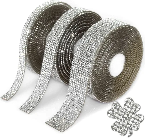 Vista 14 de Cinta de Cristal Brillante con Diamantes de Imitación Autoadhesiva para Planchar DIY con Purpurina Pegatinas de Diamantes para Manualidades Negro