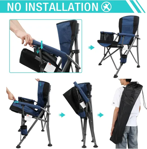 Vista 4 de Silla de Campamento para Adultos de Servicio Pesado, Sillas Portátiles para Patio y Césped al Aire Libre, Soporta 350 Libras, Respaldo Alto