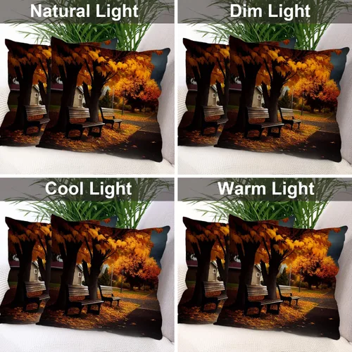 Vista 7 de Batmerry Fundas de almohada de bosque de arce otoñal, casas de sillas de madera, hojas amarillas, fundas de almohada decorativas, impresión digital