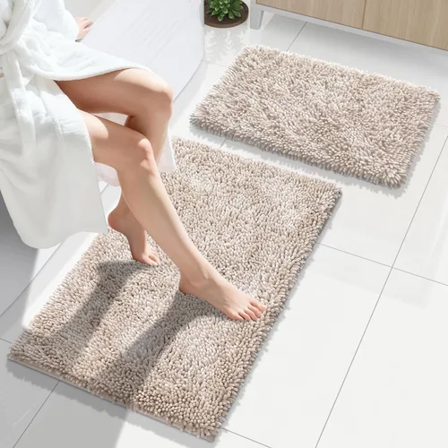 Vista 25 de Yimobra Juego de 2 alfombras de baño, alfombra de baño suave y absorbente y alfombra de inodoro en forma de U con respaldo antideslizante, alfombras