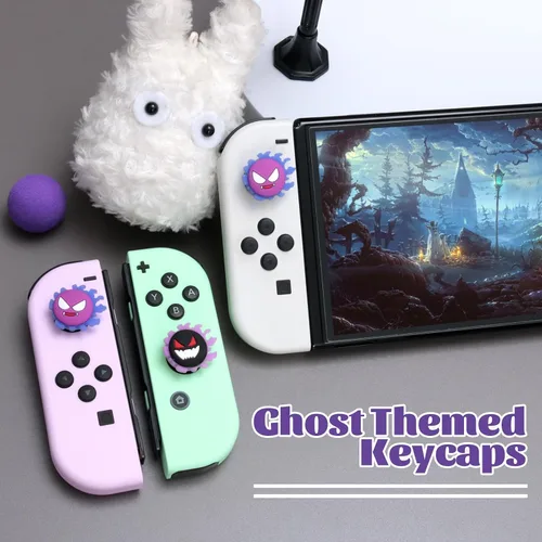 Vista 3 de NANANINO Lindas tapas de silicona para Halloween Joycon para pulgar, cubierta de joystick compatible con SwitchOLEDSwitch Lite, 4 unidades, fantasma