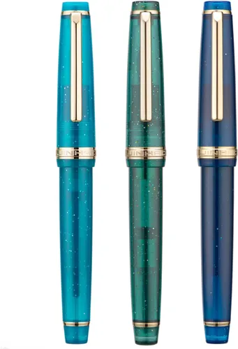 Vista 12 de 3 Jinhao 82 Pluma estilográfica acrílica transparente de color clásico mixto con punta media y borde dorado, con juego de conversor Mezcla clásica