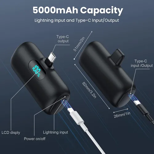 Vista 7 de [Paquete de 2] Cargador portátil para iPhone 17/16/15, Mini Power Bank 5000mAh PD USB C Cargador de teléfono portátil, Paquete de batería esencial
