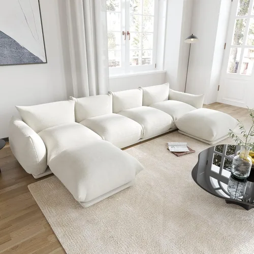 Vista 36 de WJShome - Sofá seccional modular, sofá de chenilla de 264 cm de lana minimalista, sofá convertible de 3 plazas, sofá de sala de estar ancho