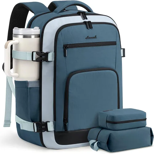 Vista 56 de LOVEVOOK Mochila de viaje para mujer y hombre, Beige, Mochilas de viaje