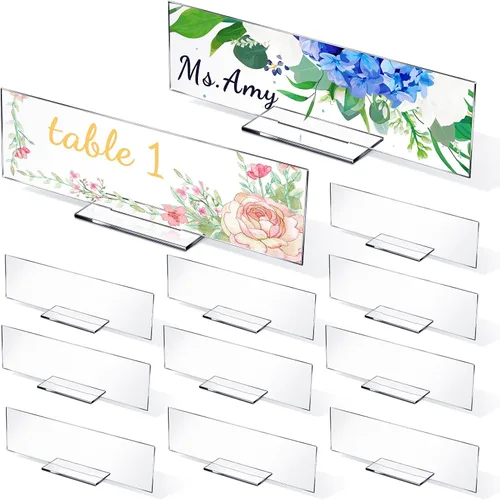Vista 8 de Yookeer Paquete de 12 placas acrílicas personalizadas con nombre de escritorio, panel transparente, hoja acrílica rectangular en blanco