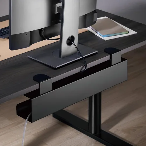 Vista 2 de Mount-It! Bandeja de organización de cables para debajo del escritorio, bandeja de organización de cables de metal sin taladrar para escritorio