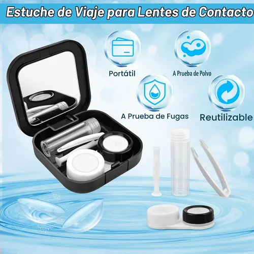 Vista 5 de Adecco LLC Kit de lentes de contacto para viajes: con espejo + botella + pinzas + contenedor, Negro