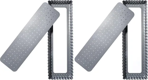 Vista 7 de Webake Sartén para tartas con parte inferior extraíble, sartén rectangular de 14 pulgadas para quiche perforada, bandeja antiadherente para hornear