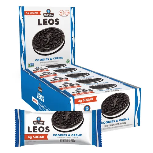 Vista 6 de Rip Van LEOs - Galletas de sándwich de galletas y crema, aperitivo bajo en azúcar y bajo en carbohidratos, aperitivos para diabéticos y veganos, 32