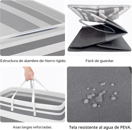 Vista 2 de HomeHacks Paquete de 3 cestas grandes para la lavandería, impermeable, cesta de lavandería independiente, cesta de ropa alta plegable con asas