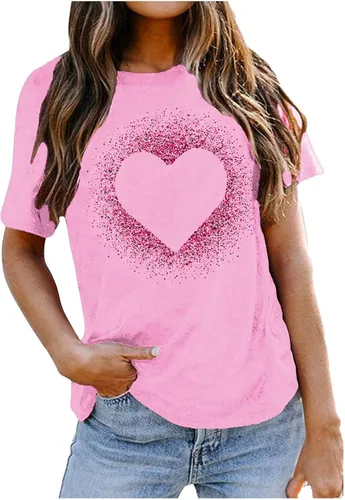 Vista 32 de Camisetas de manga corta con estampado de corazón para mujer, camisetas de ajuste regular, linda y divertida, ropa de regalo 2023