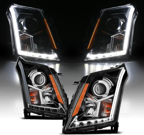 Vista 2 de AmeriLite - Juego luz direccional y barra LED de faros delanteros de proyector, negro, para Cadillac SRX, lado del pasajero y conductor