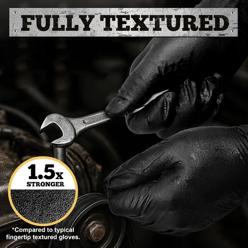 Vista 4 de TitanFlex Guantes de nitrilo negro resistente, 6 mil, totalmente texturizados, guantes desechables mecánicos, sin látex, sin polvo