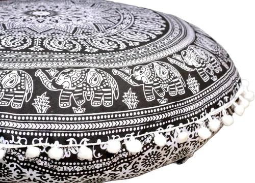 Vista 4 de Funda de almohada redonda con diseño de mandala para el suelo, funda de cojín para asiento, hippie, decorativa, bohemio, otomano, funda de puf Flor