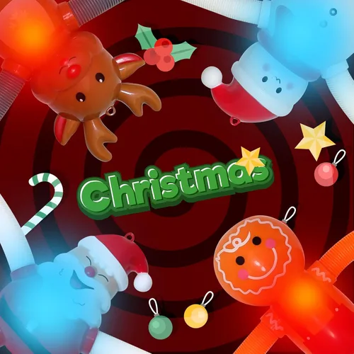 Vista 5 de Tubos Pop de Navidad con LED que se Iluminan 4 Piezas Juguetes Sensoriales Fidget, Juguetes de Santa con Ventosa Telescópica Autismo Regalos