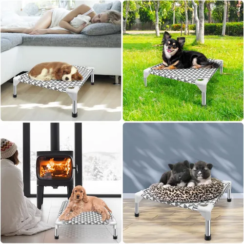 Vista 7 de Kuntrust Cama Elevada para Perros de Exterior Actualizada Catre para Mascotas Elevado Cama Refrescante para Cachorros Cama Elevada para Perros