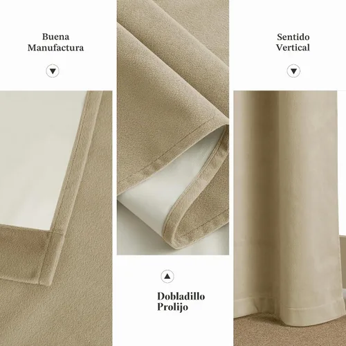 Vista 8 de NICETOWN Cortinas 100% opacas de terciopelo beige de 90 pulgadas de largo para dormitorio y sala de estar, amortiguación de sonido, oscurecimiento