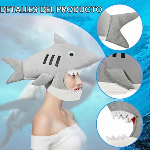 Vista 3 de Sombrero de tiburón, disfraz de tiburón, cabeza de pez, disfraz