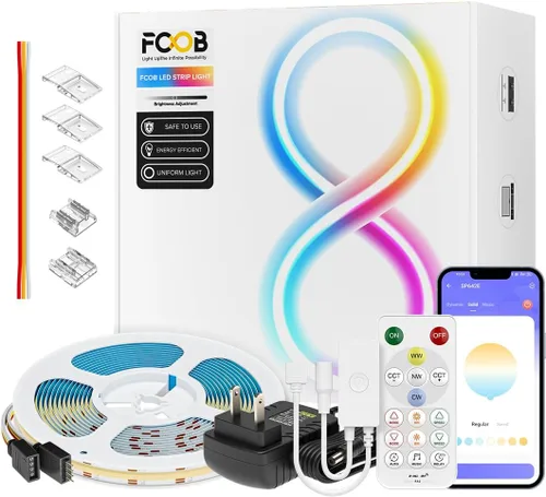 Vista 8 de COB CCT - Tira de luces LED de 6.56 pies, 5 V, USB, sintonizable, blanco, 2700K-6500K, tiras CCT regulables con control remoto RF, CRI90+ 0.394
