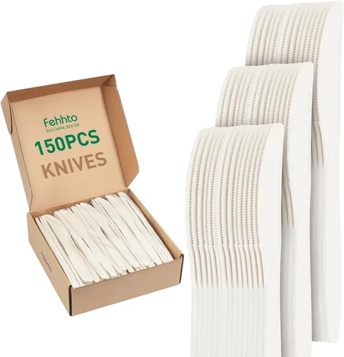 Vista 11 de Tenedor 100% compostable, 7 pulgadas, 150 tenedores desechables de almidón de maíz, cubiertos resistentes con certificación BPI, utensilios