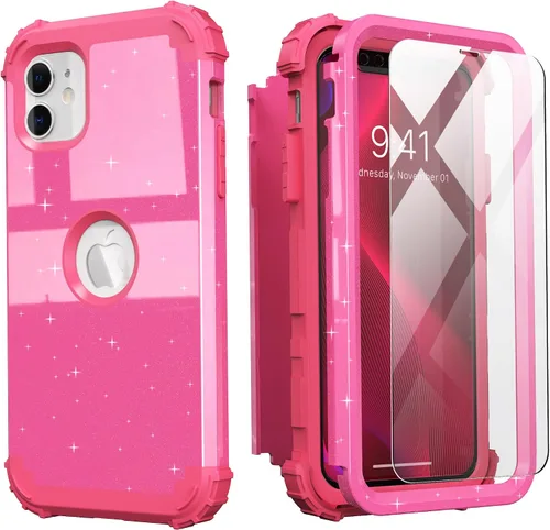 Vista 37 de IDweel Funda para iPhone 11 con Protector de Pantalla de Vidrio Templado, Híbrida 3 en 1 Resistente a Golpes Delgada de Protección Resistente